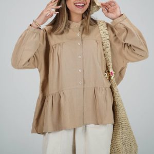 شومیز عروسکی چین دار نسکافه ای