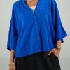 ago_blue_shirt شومیز سیلک آستین سه ربع یقه هفت آبی