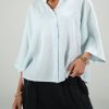 ago_silk_light_blue_shirt شومیز سیلک پارچه ریزشی آستین کوتاه آبی کمرنگ